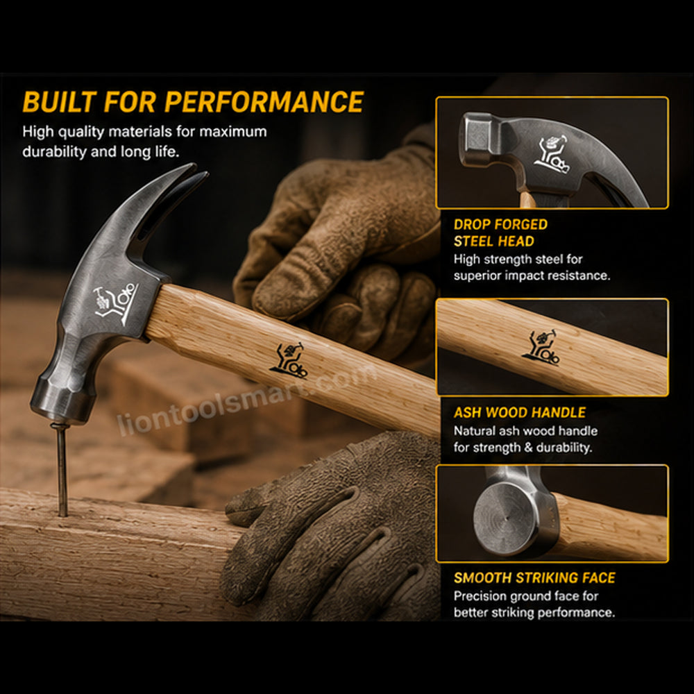 AS 20 OZ Claw Hammer with 315mm Ash Wood Handle AS-156 | Heavy Duty Professional Carpenter Claw Hammer