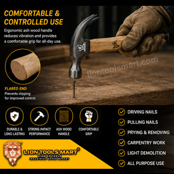 AS 16 OZ Claw Hammer with 315mm Ash Wood Handle AS-156 | Heavy Duty Professional Carpenter Claw Hammer