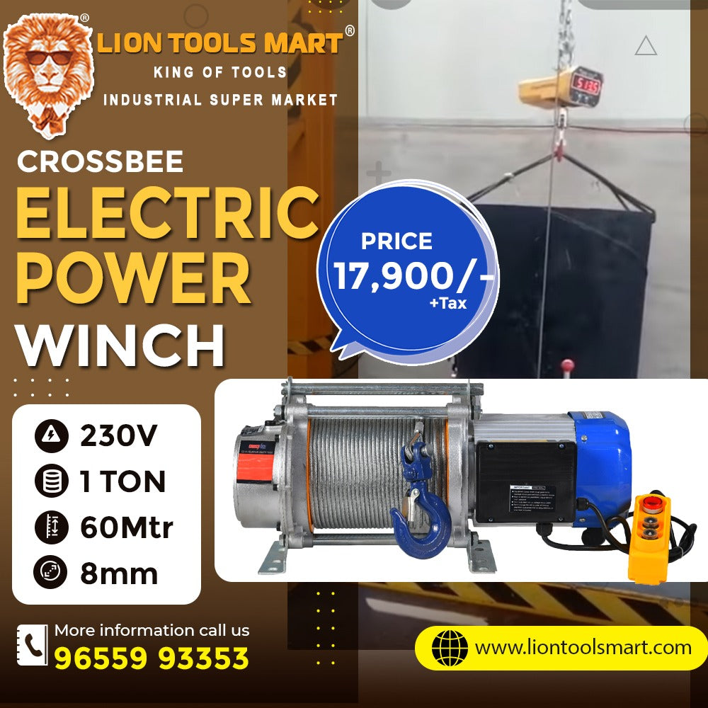 Crossbee 1 Ton Electric Power Winch (230V, 60Mtr, 8mm Wire Rope)