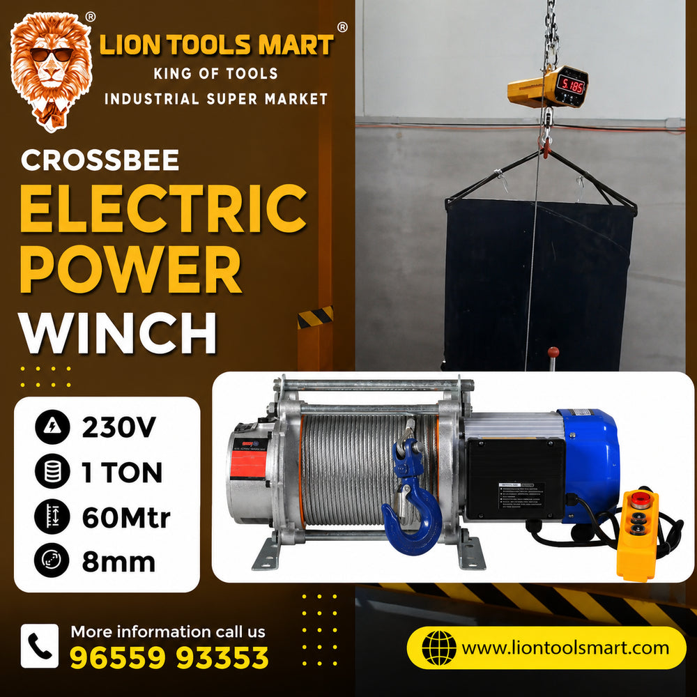 Crossbee 1 Ton Electric Power Winch (230V, 60Mtr, 8mm Wire Rope)