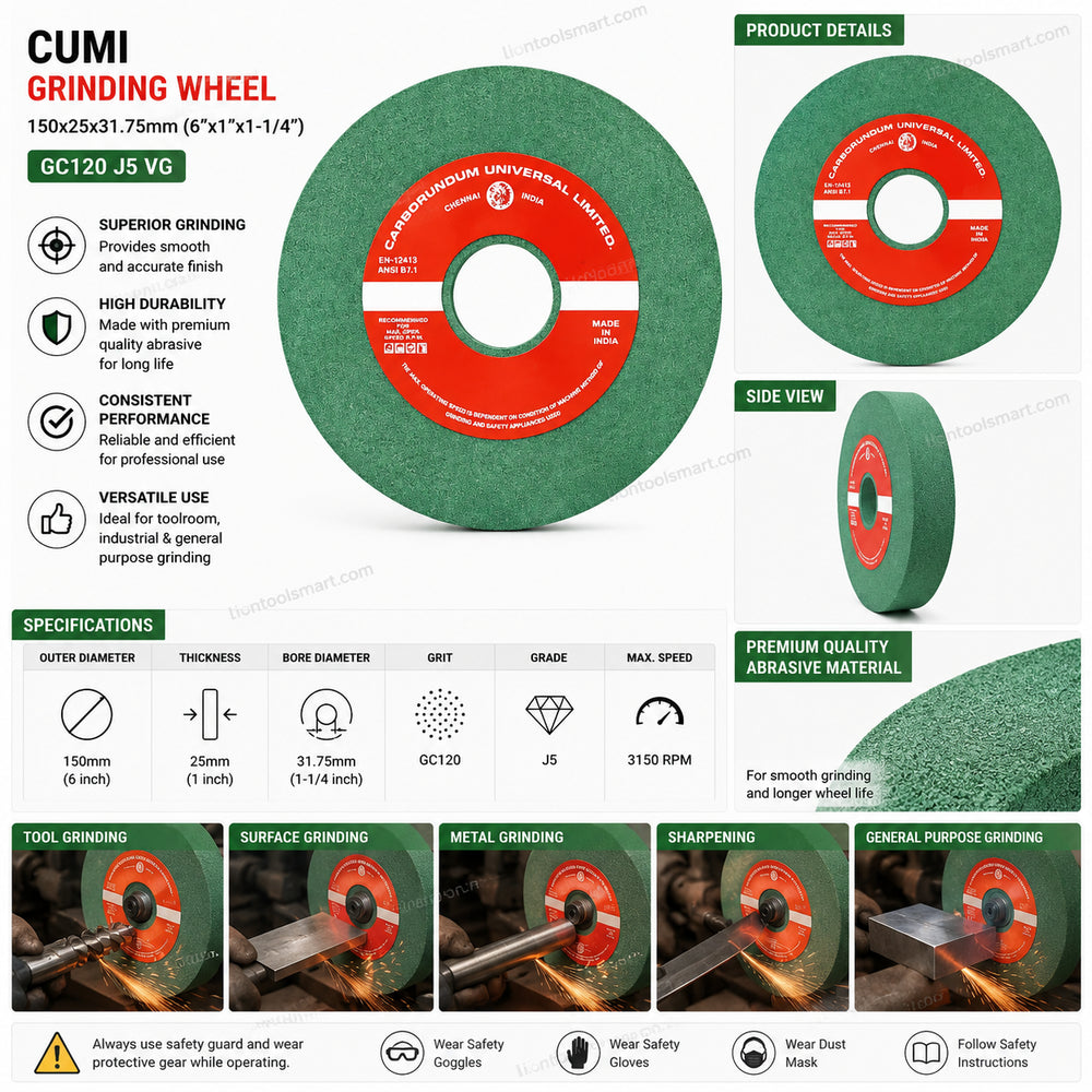 Cumi Grinding Wheel 150x25x31.75mm GC120 J5 VG | Precision Green Silicon Carbide Wheel