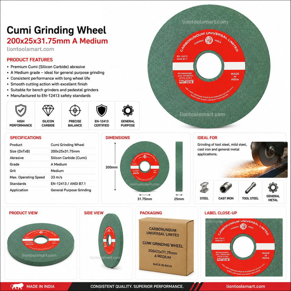 Cumi Grinding Wheel 200x25x31.75mm A Medium | Heavy Duty Abrasive Grinding Wheel