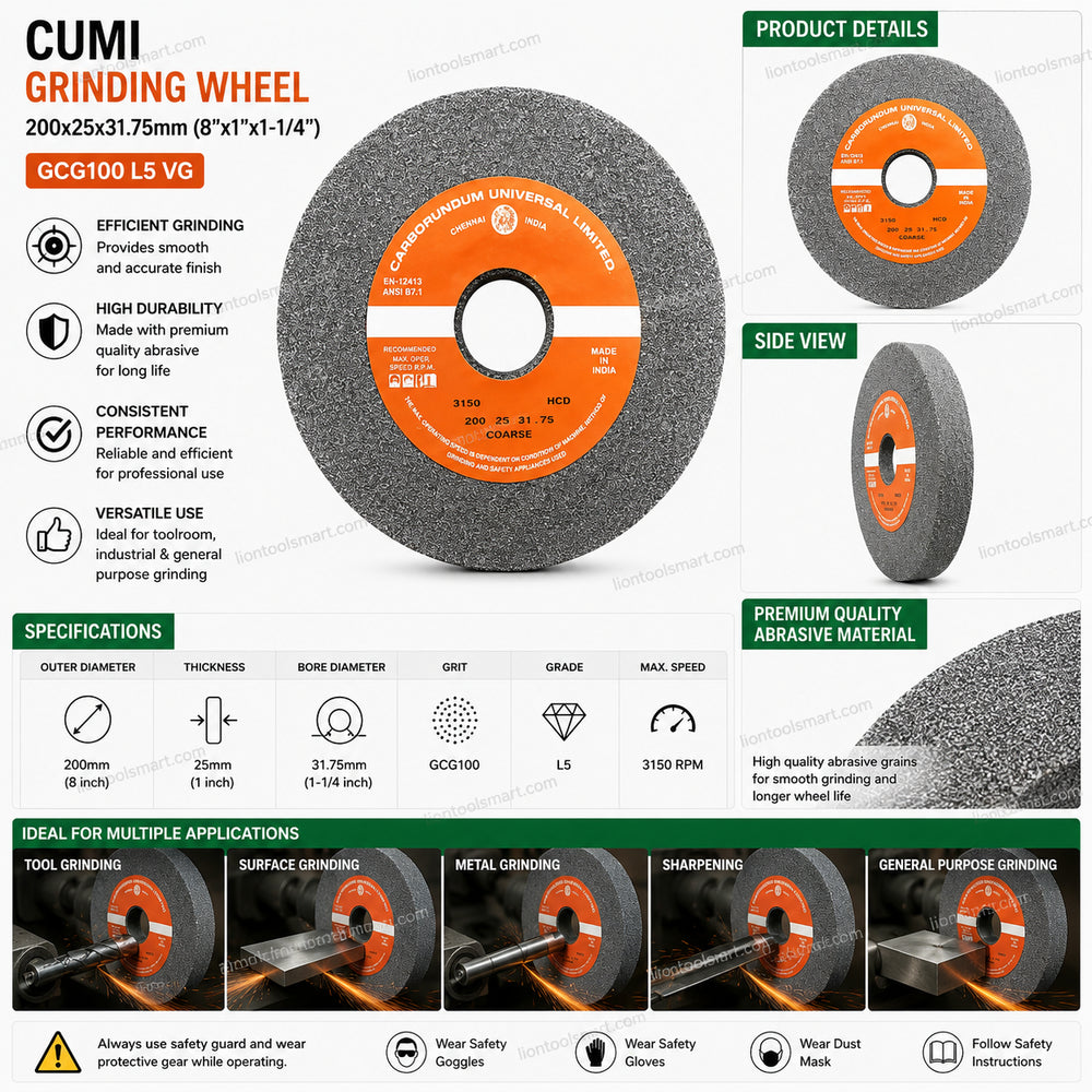 Cumi Grinding Wheel 200x25x31.75mm GCG100 L5 VG | Silicon Carbide Abrasive Wheel
