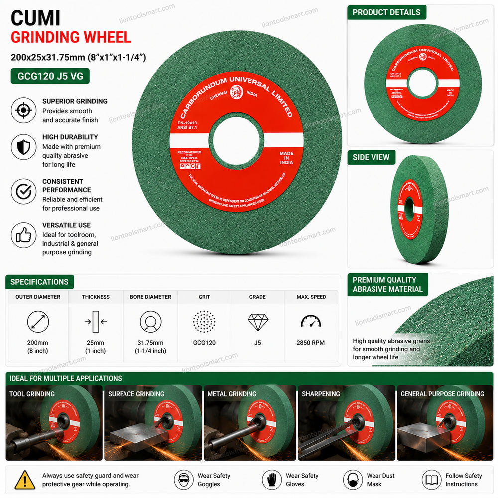 Cumi Grinding Wheel 200x25x31.75mm GCG120 J5 VG | Silicon Carbide Precision Grinding Wheel