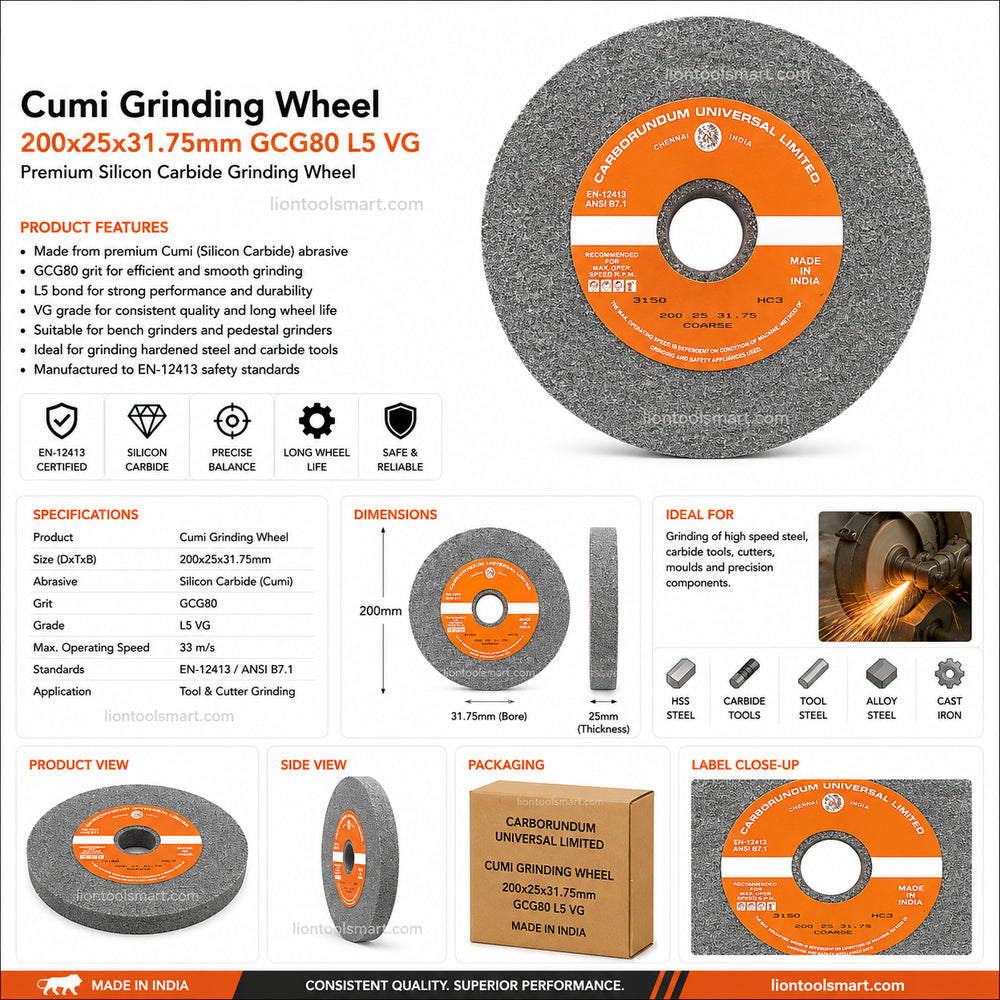 Cumi Grinding Wheel 200x25x31.75mm GCG80 L5 VG | Silicon Carbide Precision Grinding Wheel