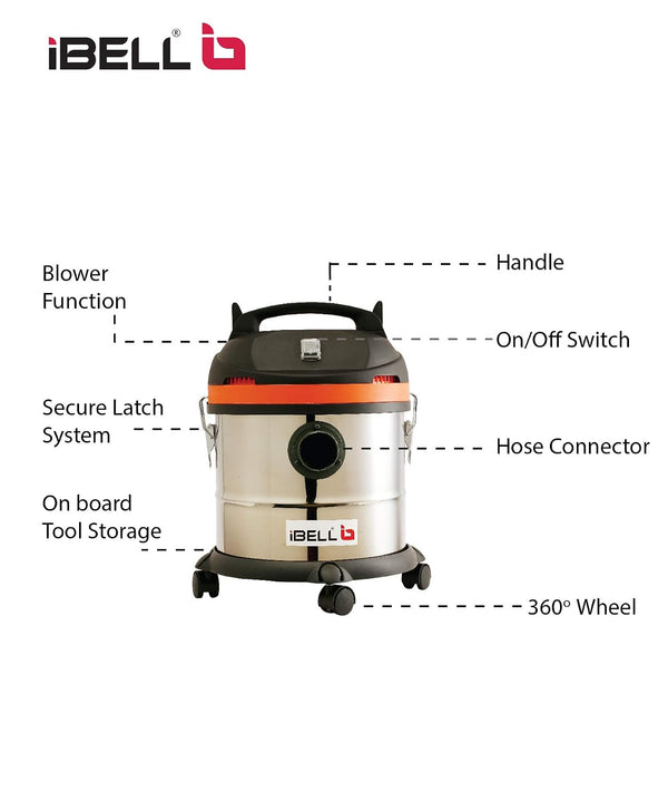 Cyclone 1400W Wet & Dry Household Vacuum Cleaner with HEPA Filter, 20L Dust Capacity, 20kPa Vacuum Pressure and Blower Function