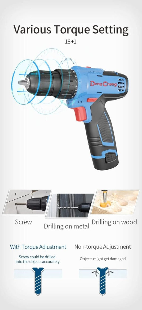 Dongcheng DCJZ1202E Screwdriver Drill Machine | 10.8V, Max Drilling: 10mm Steel / 22mm Wood