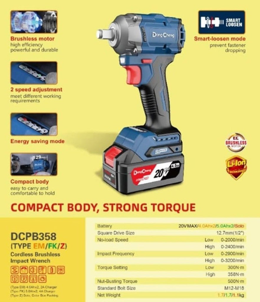 Buy DongCheng DCPB358 20V Brushless Impact Wrench 358Nm Online at Best ...