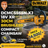 DEWALT CORDLESS Brushless Compact Chainsaw DCMCS565N-XJ 18V XR 30cm - BARE TOOL, 7.3 m/s Max. Chain Speed (No-Load), Tackles Timber upto 25cm, Ergonomic Handle (Includes 5Ah Battery & Charger)