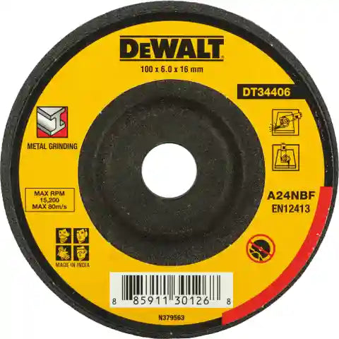 Dewalt 100x6x16mm 4 Inch Grinding Wheel DT34406 | Type 27 Depressed Centre Metal Grinding Wheel for Mild Steel, Stainless Steel & Alloys