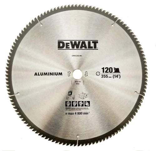 DeWalt 14 Inch 120T Aluminium TCT Blade DW03265-IN | 354mm Circular Saw Blade with 25.4mm Bore for Burr-Free Aluminium Cutting