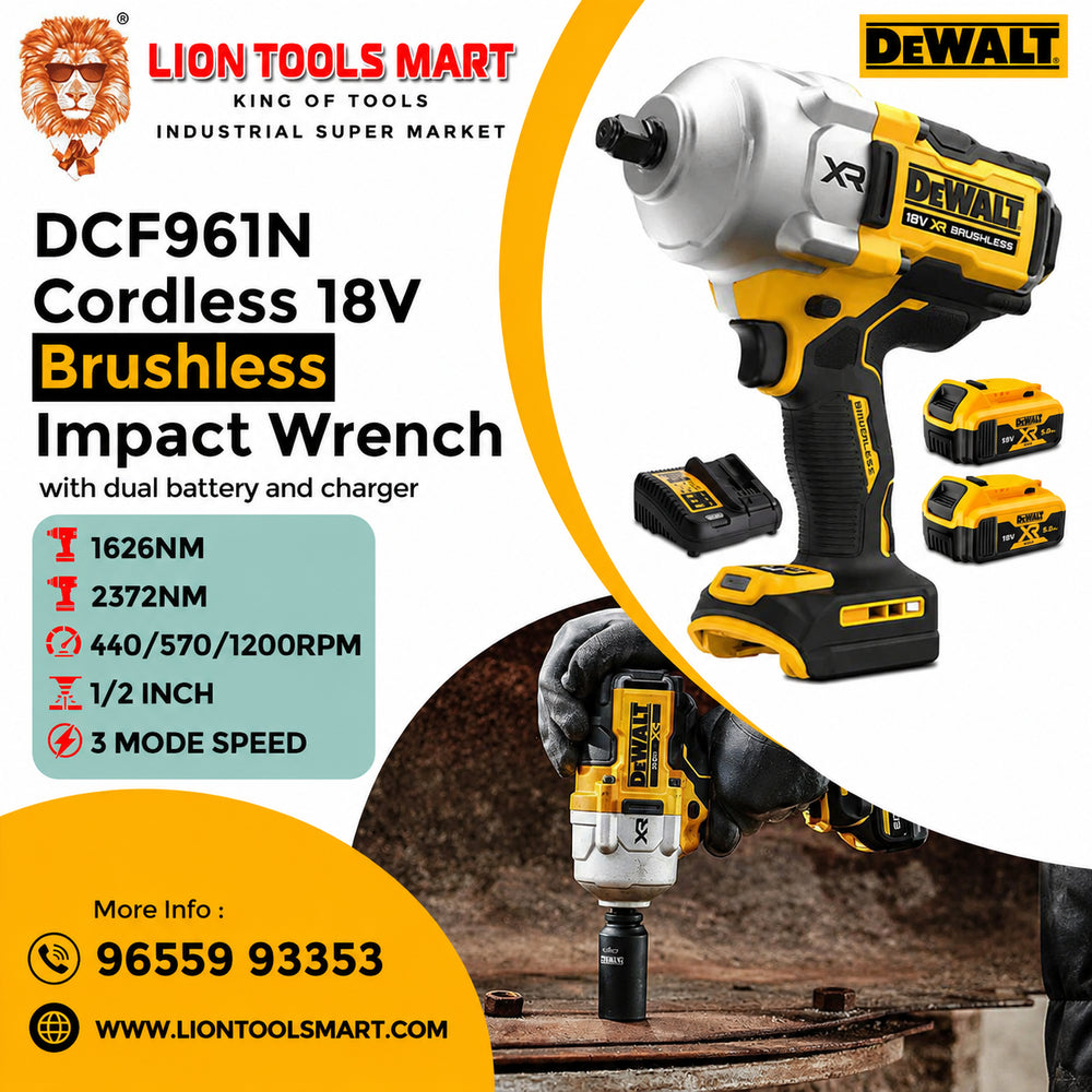 DEWALT DCF961N Cordless 18V Brushless Impact Wrench (1/2 Inch, 2372Nm) - Dual Battery Kit