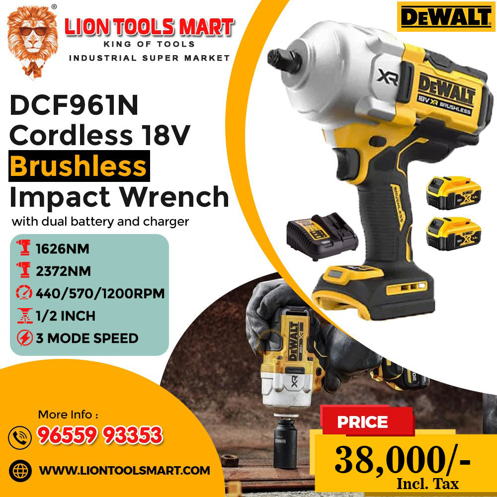 DEWALT DCF961N Cordless 18V Brushless Impact Wrench (1/2 Inch, 2372Nm) - Dual Battery Kit