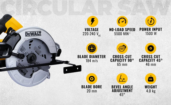DEWALT DWE561A-IN 1200W Compact Circular Saw, 185mm (7¼-Inch) Electric Wood Cutting Machine for Professional Carpentry, Timber Cutting and Construction Applications