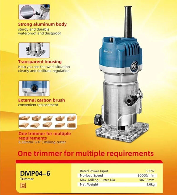 DONGCHENG DMP04-6 550W Electric Trimmer Milling Cutter, 6.35 mm (1/4