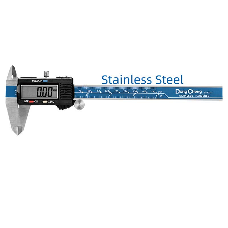 DONGCHENG 0-150 mm Digital Caliper, 0.01 mm, Stainless Steel, IP54 (HD132311)-A 0-150 mm stainless steel digital caliper with 0.01 mm reading and an IP54 housing.