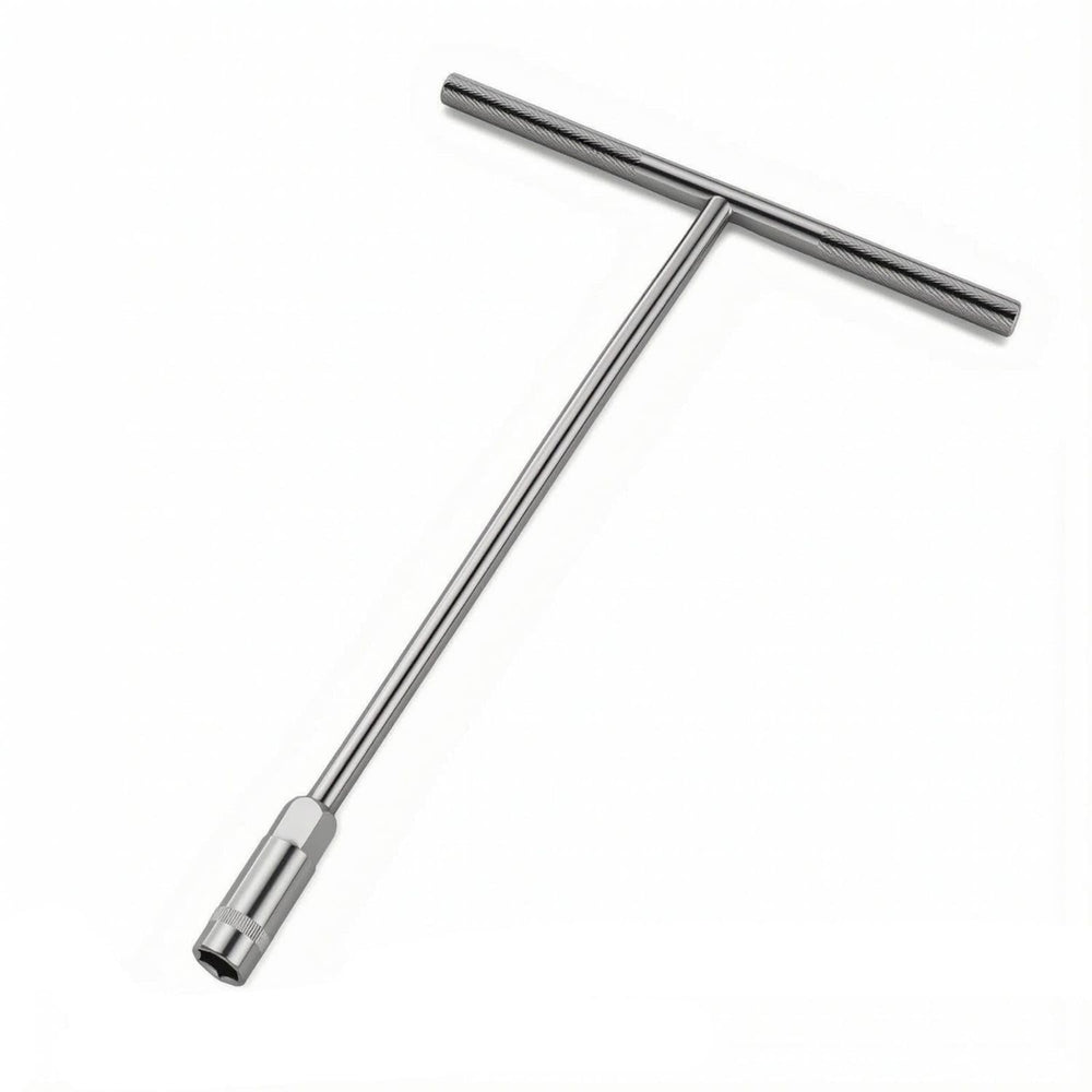 DONGCHENG 12 mm CR-V T-Handle Socket Wrench, 297 mm, Chrome-Plated (HD074312)-A T-handle socket wrench with a 12 mm CR-V socket for quick turning and good reach.