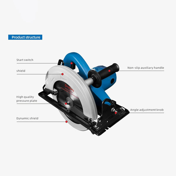 DONGCHENG 1520W Circular Saw, 235 mm, 84 mm Max Cutting Depth, 45° Bevel (DMY235)-A 1520 W circular saw with a 4100/min motor and an 84 mm cutting depth, for construction and woodworking.