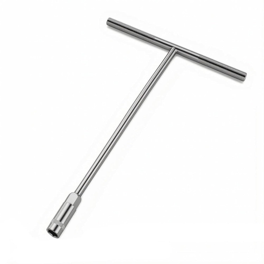 DONGCHENG 17 mm CR-V T-Handle Socket Wrench, 297 mm, Chrome-Plated (HD074317)-A T-handle socket wrench with a 17 mm CR-V socket for quick turning and good reach.