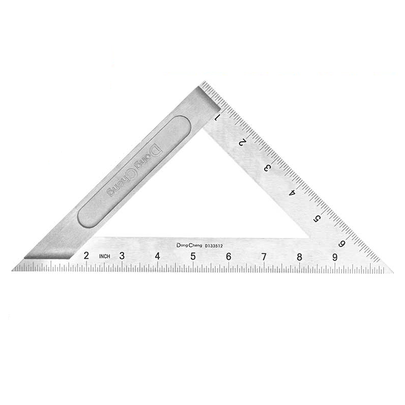 DONGCHENG 200 mm Stainless Steel Triangle Ruler, Metric and Inch (HD133512)-A 200 mm polished stainless steel triangle ruler with a die-cast aluminium handle and double-sided scale.