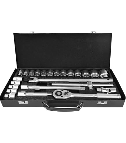 DONGCHENG 24 PCS 1/2" Socket Set (HD033924) -A complete 24-piece CR-V socket set in a metal case for professional workshop use.
