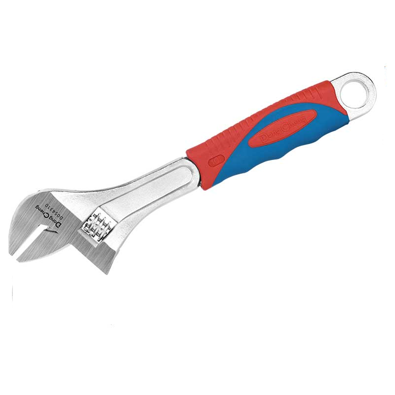 DONGCHENG 260 mm / 10" Wide-Opening Adjustable Wrench (HD054310) -A 260 mm adjustable wrench with a 34 mm jaw opening, 15% wider than standard, and a soft two-tone handle.