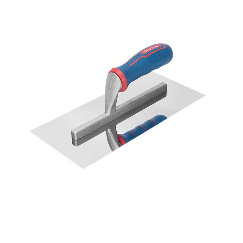 DONGCHENG 280 x 130 mm Stainless Steel Plastering Trowel, Flat Edge, PP+TPR Handle (HD213301)-A 4Cr13 stainless steel plastering trowel with a flat edge and a soft handle.