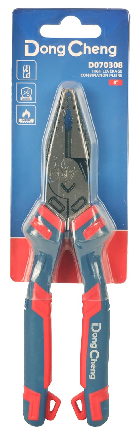 DONGCHENG Combination Pliers 8 Inch (200 mm) – 62 HRC High Hardness Wire Cutting Pliers with Two-Color Handle