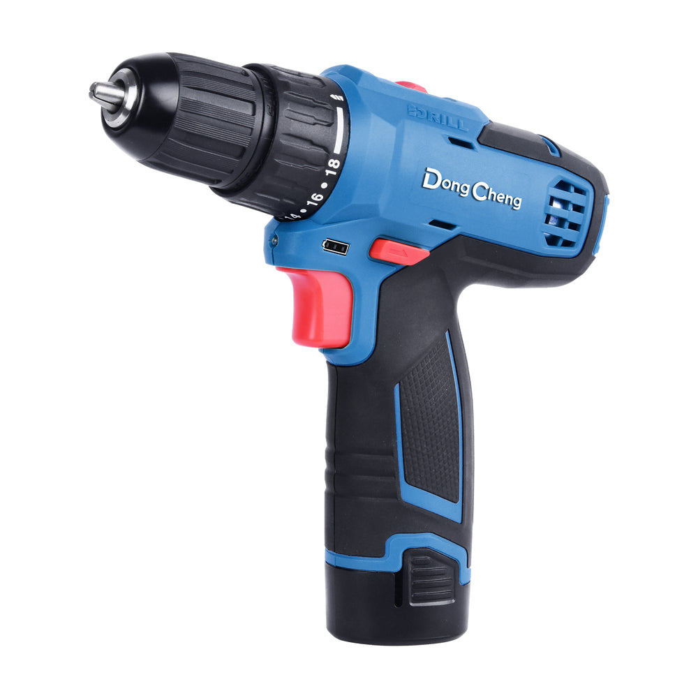 DONGCHENG DCJZ1202 (Type E) 10.8V Cordless Driver Drill, 2 x 2.0Ah Li-ion Batteries, 35 N·m Torque, 18+1 Torque Setting, 2-Speed, 10 mm Chuck