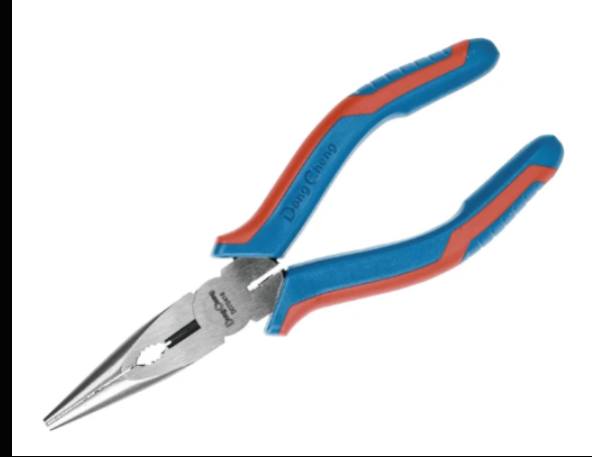 DongCheng Long Nose Pliers 8 Inch / 200mm, 62 HRC High Hardness, Copper/ Iron/ Steel Wire Cutting Capacity, Two-Color Handl