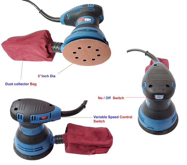 Dongcheng DSA125 5Inch Corded Electric Random Orbital Sander | 300W, 125MM Professional Polisher