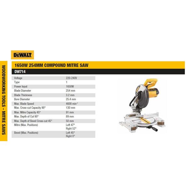Dewalt DW714 10-Inch Mitre Saw 254mm 1600W | Precision Wood & Aluminium Cutting Machine