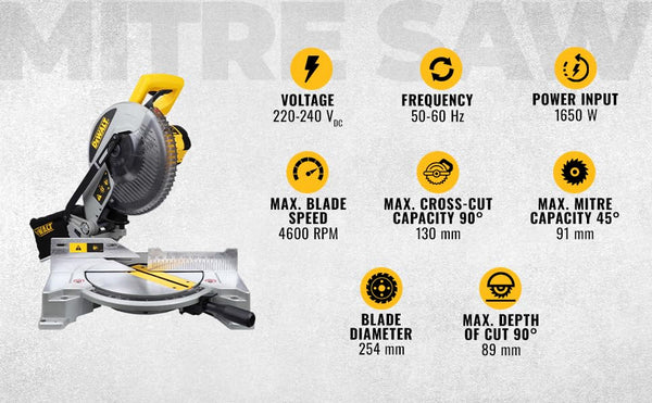 Dewalt DW714 10-Inch Mitre Saw 254mm 1600W | Precision Wood & Aluminium Cutting Machine