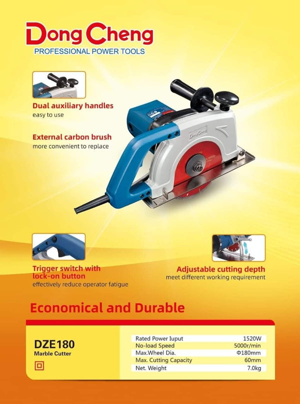 Dongcheng DZE180 7Inch Corded Electric Marble Cutter | 180mm, 5000RPM, 1520W