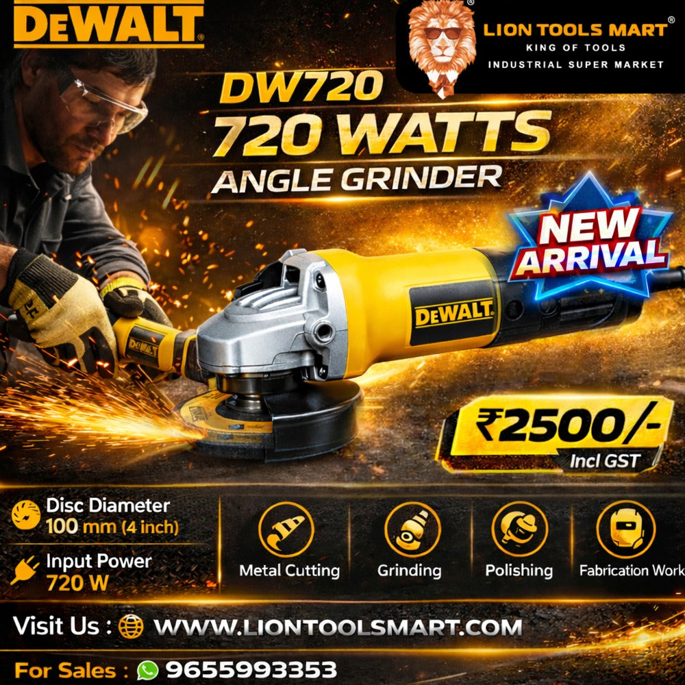 DeWALT DW720 720W Angle Grinder – 100mm (4 inch) Professional Power Tool