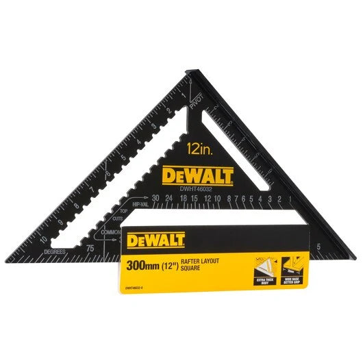 DeWalt 12 Inch 300mm Rafter Square DWHT46032-0 | Premium Aluminium Speed Square for Roofing, Carpentry & Accurate Layout
