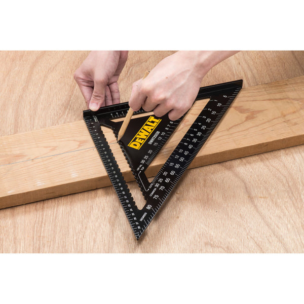 DeWalt DWHT46032-0, 12 inch rafter square, 300mm rafter square, DeWalt speed square, aluminium rafter square, roofing square, carpenter square, rafter layout tool, roofing layout tool, carpentry measuring tool, saw guide square, DeWalt square, rafter measuring tool