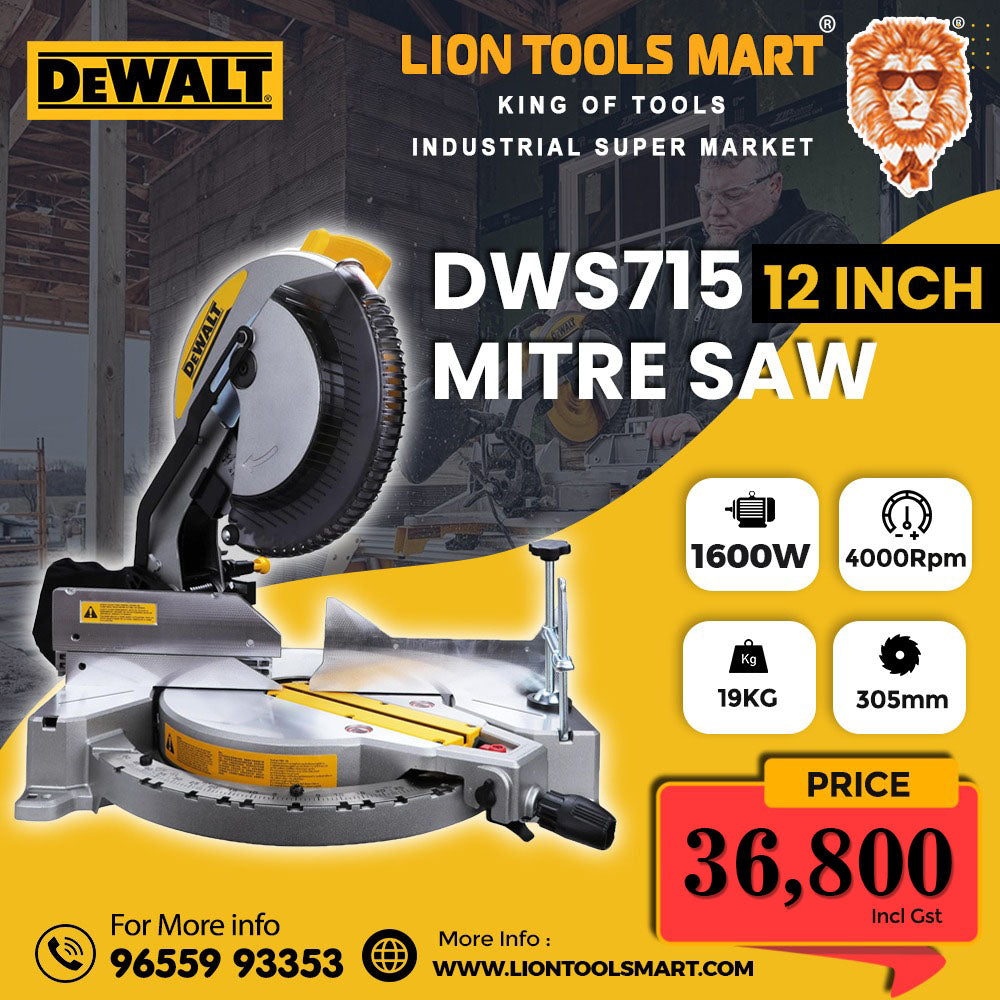 Dewalt DWS715 12-Inch (305mm) Single Bevel Compound Mitre Saw - 1600W