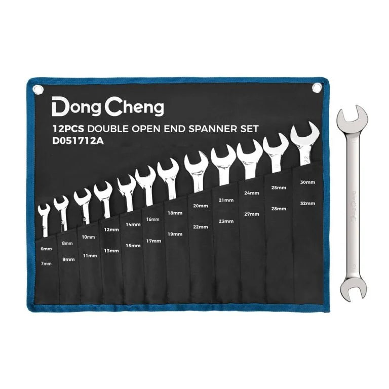 Dong Cheng 12 Pcs Combination Spanner Set -A, 6–24mm, Fine Polished Matte Chrome Finish, Canvas Bag