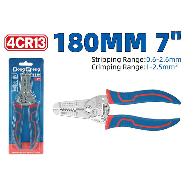DongCheng 180mm (7 Inch) 4CR13 Wire Stripper with PP and TPR Handle for Stripping, Cutting, Crimping and Bending Wire – HD153801