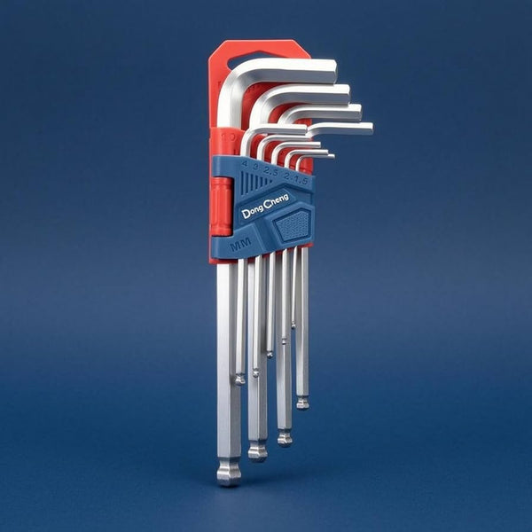 DongCheng HD092602 9-Piece Extra Long Arm Chrome-Plated Chrome Vanadium (CR-V) Metric Hex Key Set (1.5–10mm)