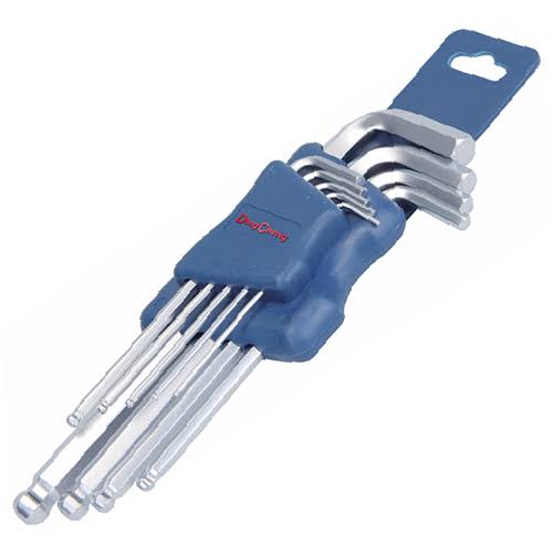 DongCheng HD092901 9-Piece Long Arm Ball Point Chrome-Plated Chrome Vanadium (CR-V) Metric Hex Key Set (1.5–10mm)
