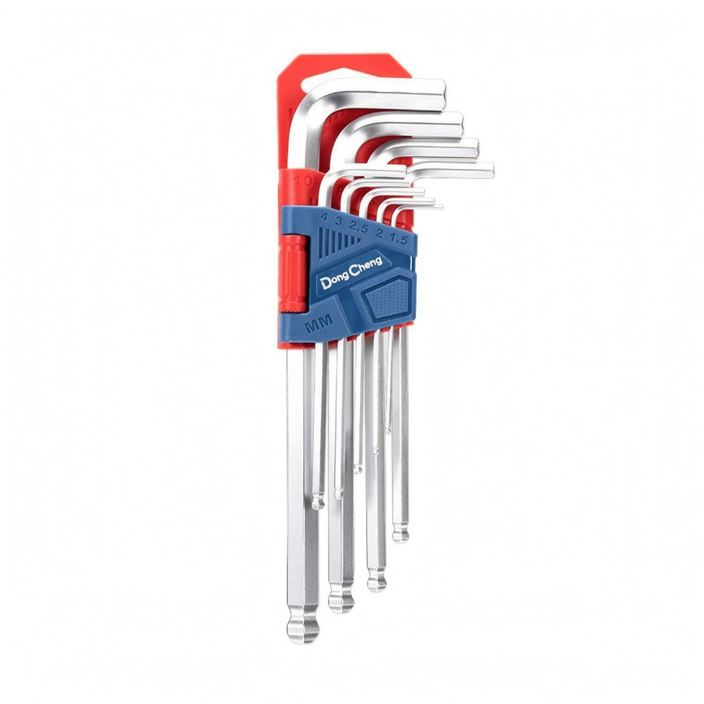 DONGCHENG 9 PCS Long Ball Point Hex Key Set (HD092901)-A 9-piece long ball point hex key set for deep reach and angled access in one tool.