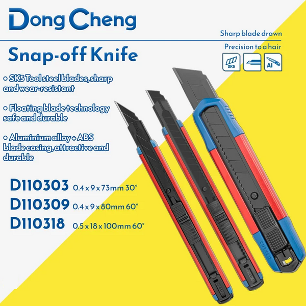 DongCheng HD110309 9mm Slimline Precision Snap-Off Utility Knife with Aluminum + ABS Handle & SK5 Blade