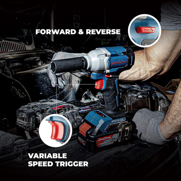 DongCheng DCPB298 20V Cordless Brushless Impact Wrench, 1/2-Inch Square Drive, 298Nm Torque