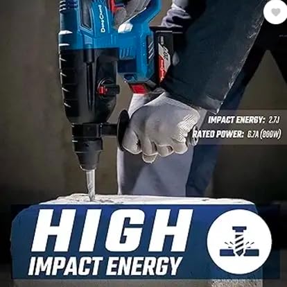 DongCheng DCZC02-26 20V MAX Cordless Brushless Rotary Hammer Drill, 3.1J Impact Energy, 600W Maximum Power Output, 26mm Concrete Capacity and Electronic Anti-Twist Protection