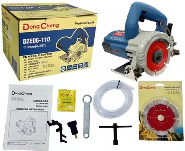 DongCheng DZE06-110 1800W Electric Marble Cutter, 110mm Blade, 13500 RPM, 30mm Maximum Cutting Capacity, Adjustable Cutting Depth and 0–45° Bevel Cutting