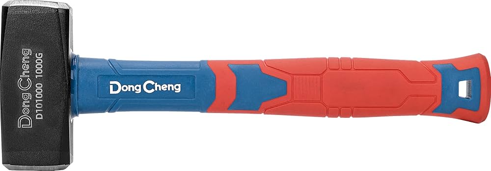 DongCheng HD101000 1000g (1.0 kg) Heavy-Duty Drop-Forged Carbon Steel Stoning Mason Hammer with Anti-Falling Fiberglass Handle