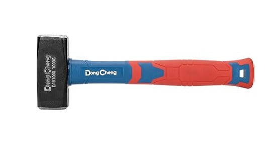 DongCheng HD101002 1500g (1.5 kg) Heavy-Duty Drop-Forged Carbon Steel Stoning Mason Hammer with Anti-Falling Fiberglass Handle (375mm)