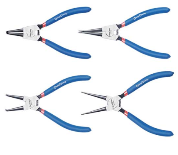 DONGCHENG 4 PCS 7" Circlip Pliers Set (HD071507)-A complete circlip pliers kit: internal, external, straight and bent tips in one set.